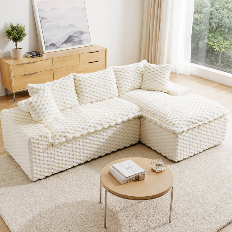 Canapé modulaire rembourré en velours Turtle, Orienté à droite, Polyester blanc