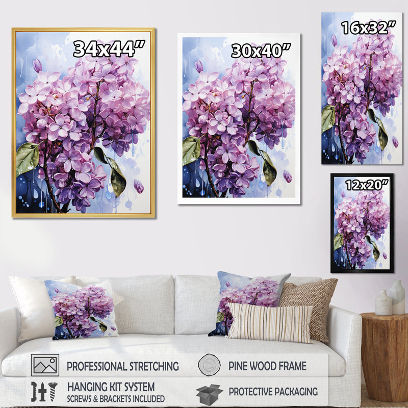 «Sureal fragrance Lilac Beauty I», reproduction d'art sur toile, Cadre flottant noir, H 44 po x l 34 po x P 1,5 po