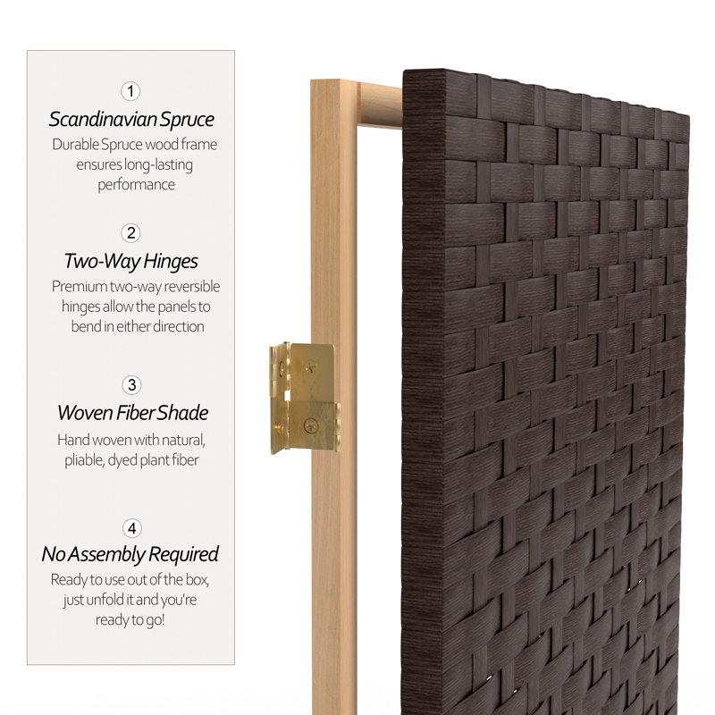 3 Ft. Tall Woven Fiber Room Divider, 4, Dark Mocha