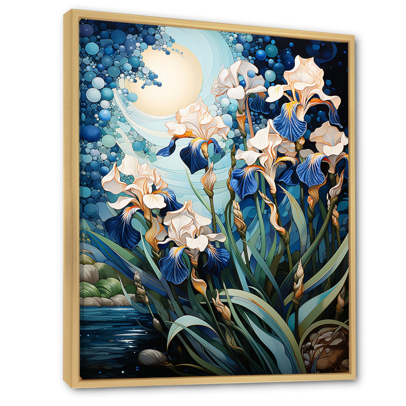 Jardin magique des iris - reproduction sur toile, Cadre naturel flottant, H 44 po x l 34 po x P 1,5 po