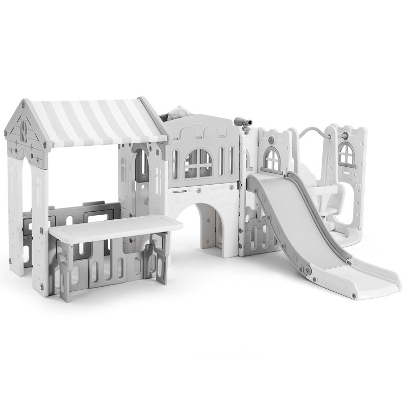 Toboggan pour tout-petits avec balançoire 10 en 1 Joyldias, Gris / Blanc