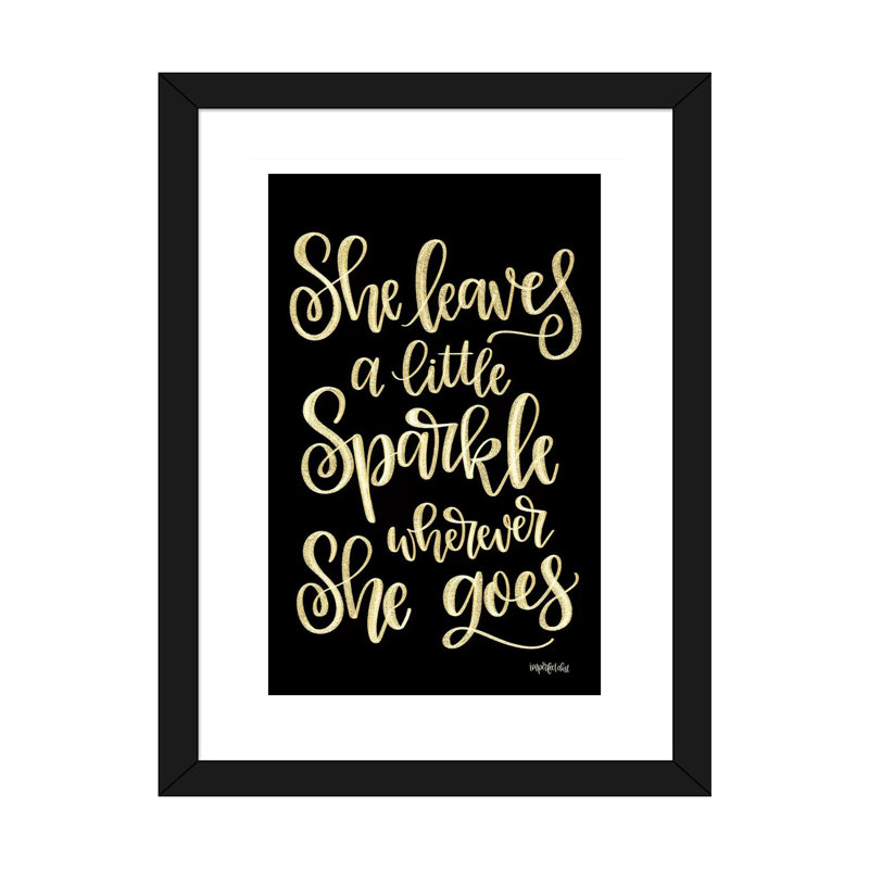 «She Leaves a Little Sparkle II», reproduction d'art textuel, H 32 po x l 24 po x P 1 po, Papier encadré noir, Blanc