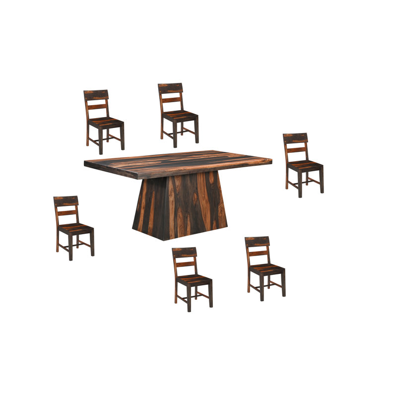 7-piece Live Edge Solid Wood Dining Set, Walnut