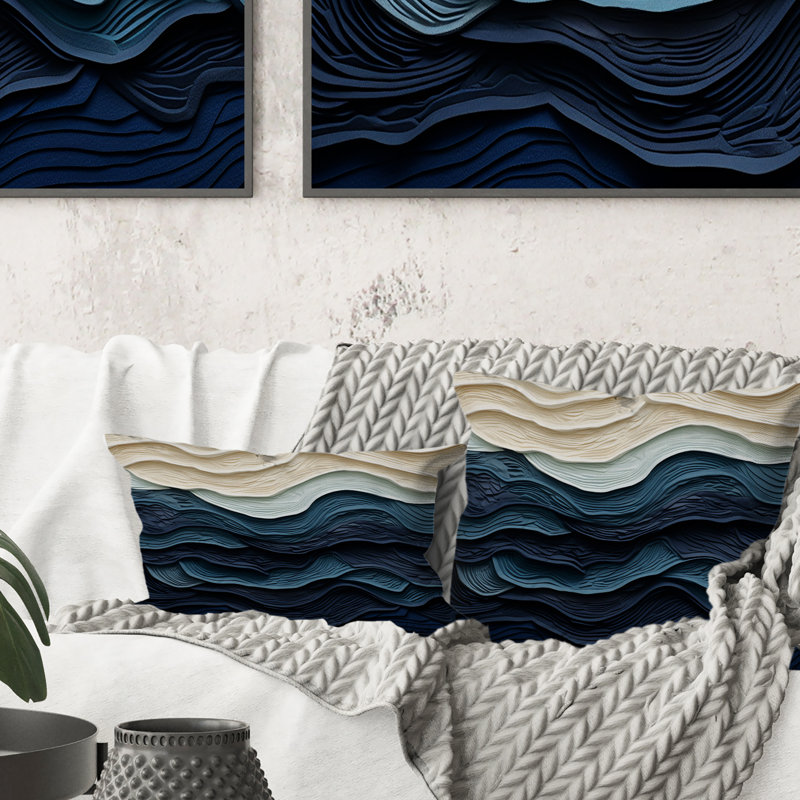 Coussin bleu et blanc Coastal Wave S Edge