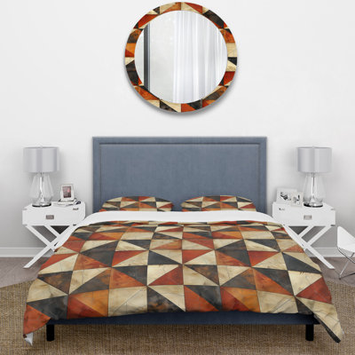 Brown Geometric Print III - Midcentury Duvet Cover Set