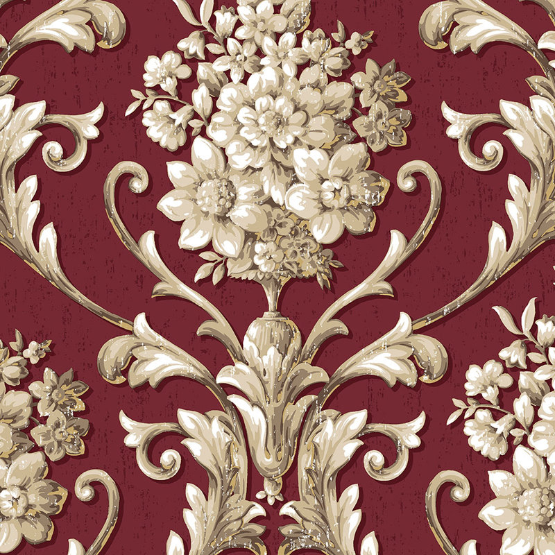 Grijalva Damask Roll, Red/Metallic Gold