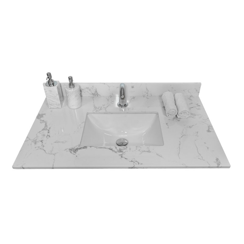 Comptoir de meuble-lavabo de 37 pouces - comptoir en pierre reconstituée blanche