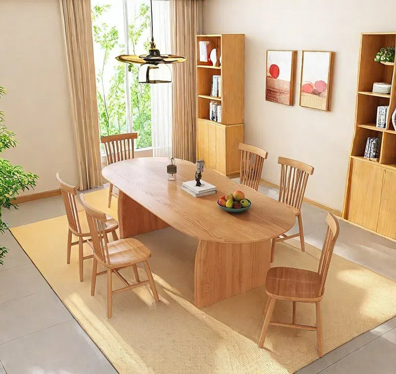 Wabi-sabi Simple Solid Wood Dining Table Sets., 29.53"H x 78.74"L x 35.43"W