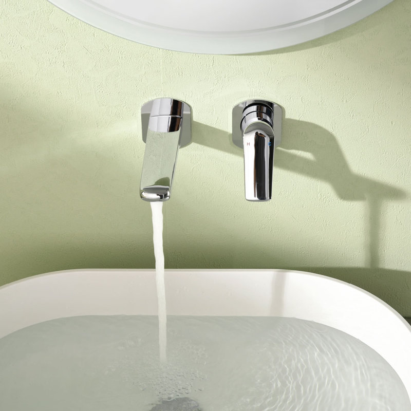 Wall Mounted Bathroom Faucet 2 Hole Bathroom Sink Faucets Brass Single Handle Bathroom Basin Taps With Valve, Polished Chrome