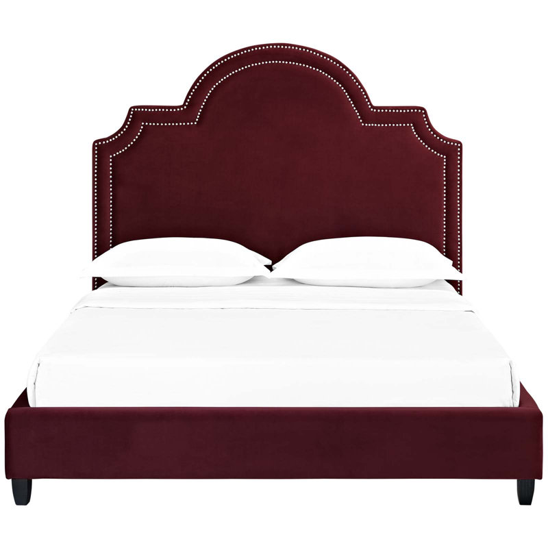 Modway Primrose Queen Performance Velvet Platform Bed, Maroon