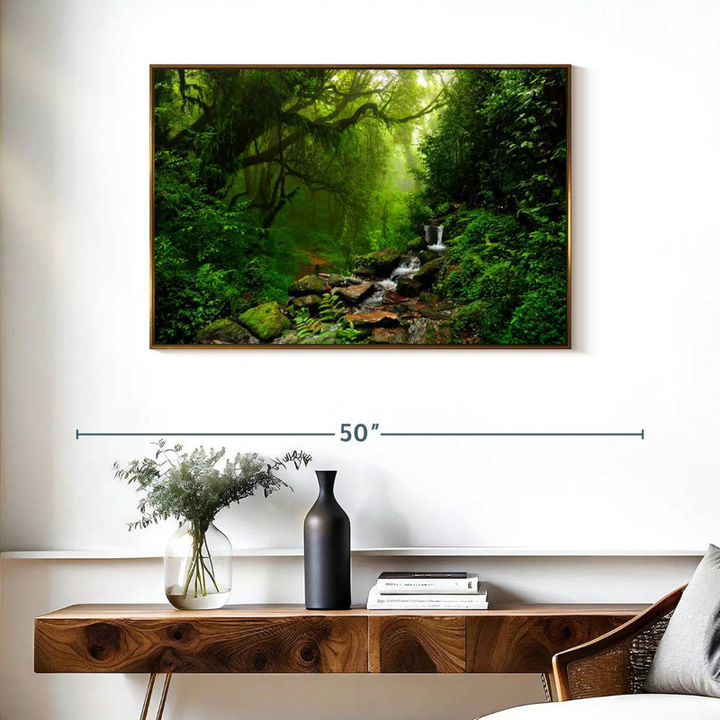 Ruisseau de forêt, Cadre flottant doré, 37 po x 25 po