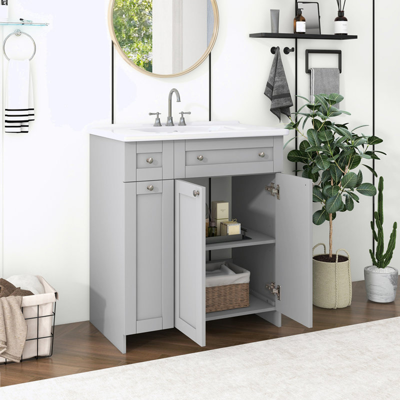 Ensemble de meuble-lavabo avec lavabo en céramique, Gris