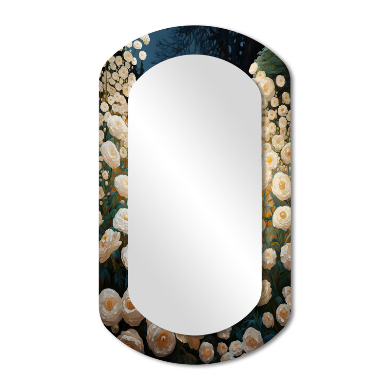 Miroir mural blanc traditionnel en fleurs aux formes asymétriques, 43 po x 23 po
