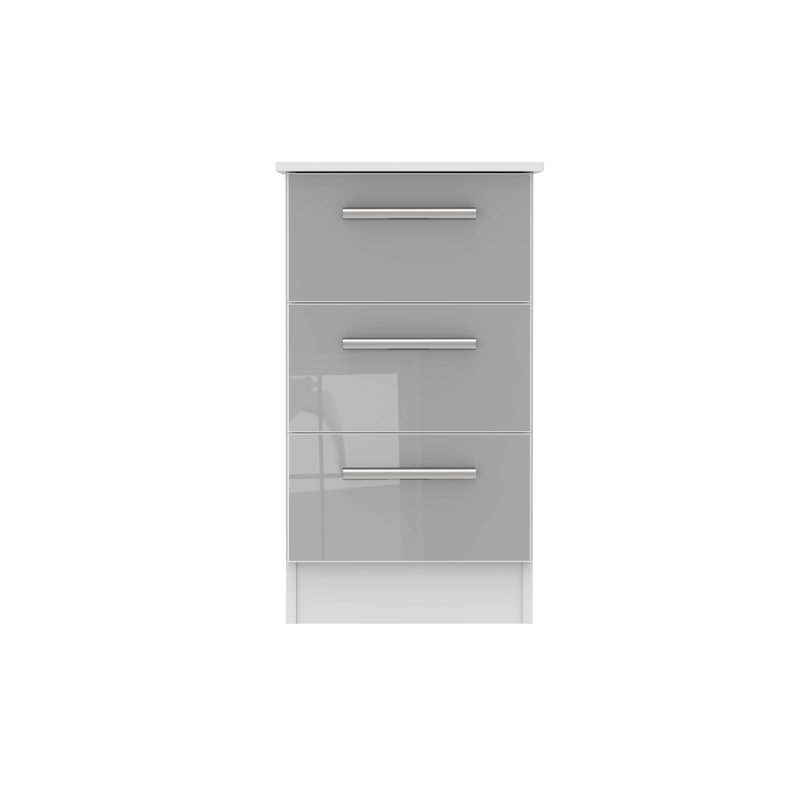 Fully Assembled Chesler 3 Drawer Bedside Table, Grey