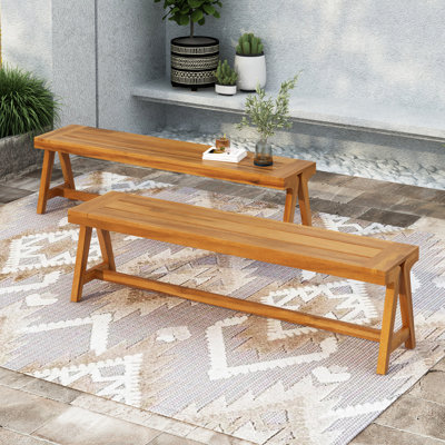 Bancs contemporains d'extérieur en bois de 2 avec une finition idéale pour les sièges de piscine et de terrasse Design intemporel dans le jardin