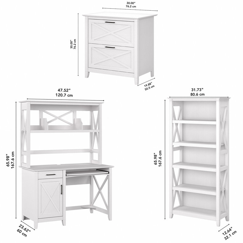 Huckins 3 Piece Writing Desk Office Set, Pure White Oak