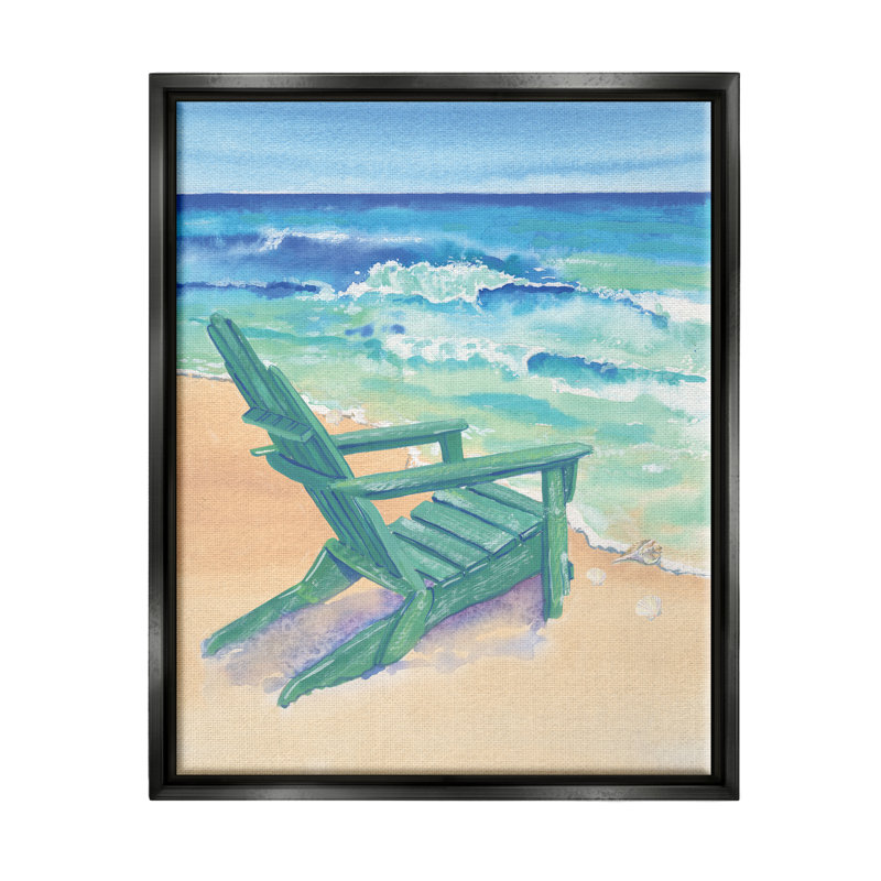 «Rolling Beach Waves Chair» par Erica Christopher - Peinture sur toile, Cadre flottant noir de jais