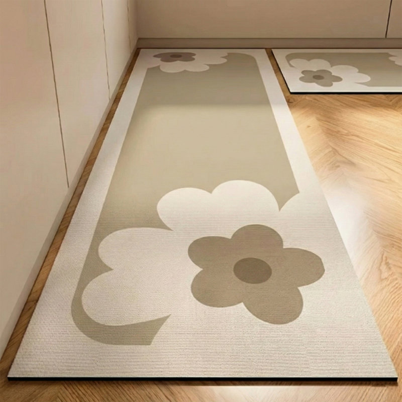Absorbent Floral Non-Skid Runner Rug with Rubber Backing for Entryway & Kitchen, Flowers, 19.7"x63"