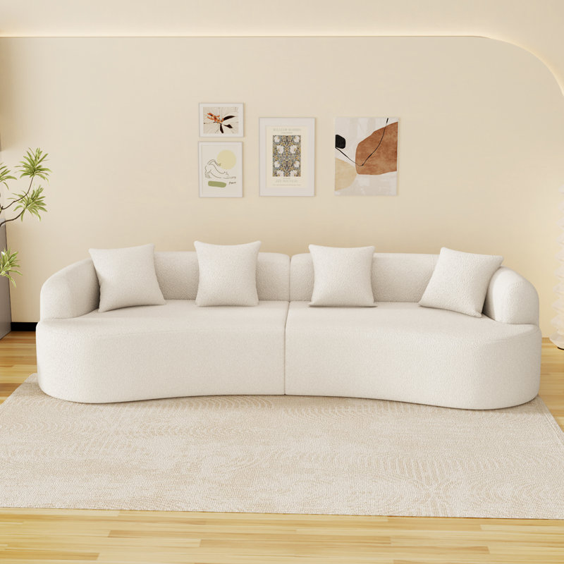 130'' Curved Sofa Compression Foam Couch, 24.8” H x 130.7” W x 40.16” D, 4, Beige/White