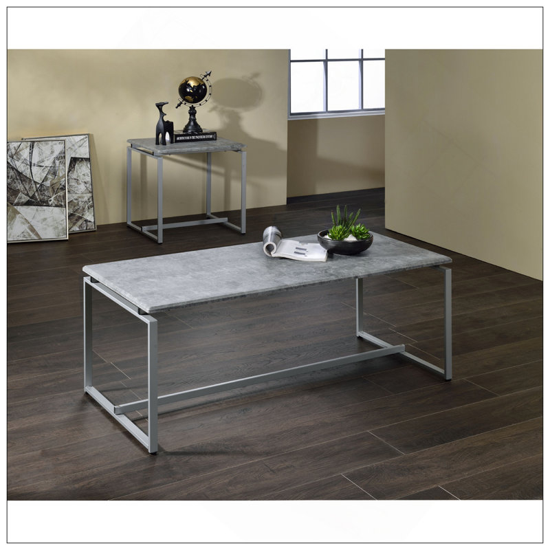 Ensemble de café et de bout en faux béton 3 pièces, argent, Gris, Argenté / Gris