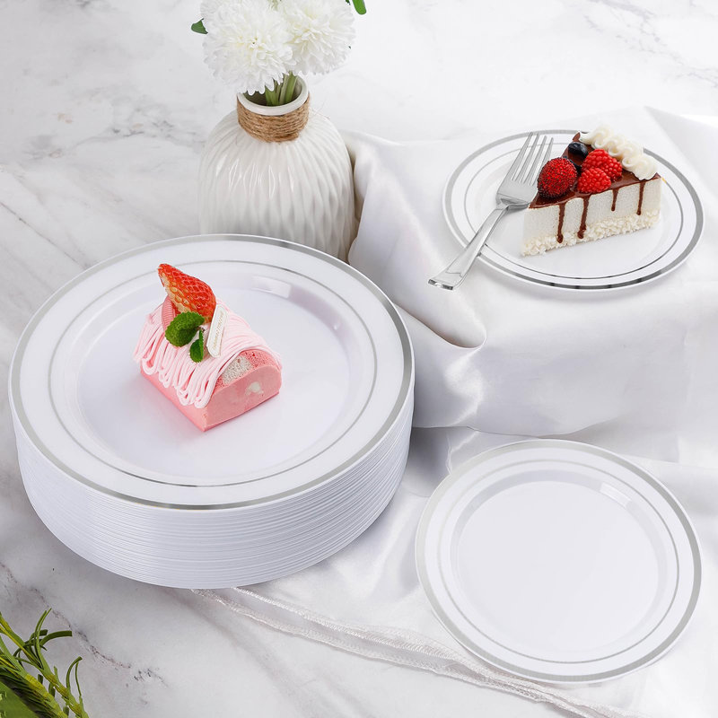 Assiettes jetables pour 100 invités (ensemble de 600), Argent argent