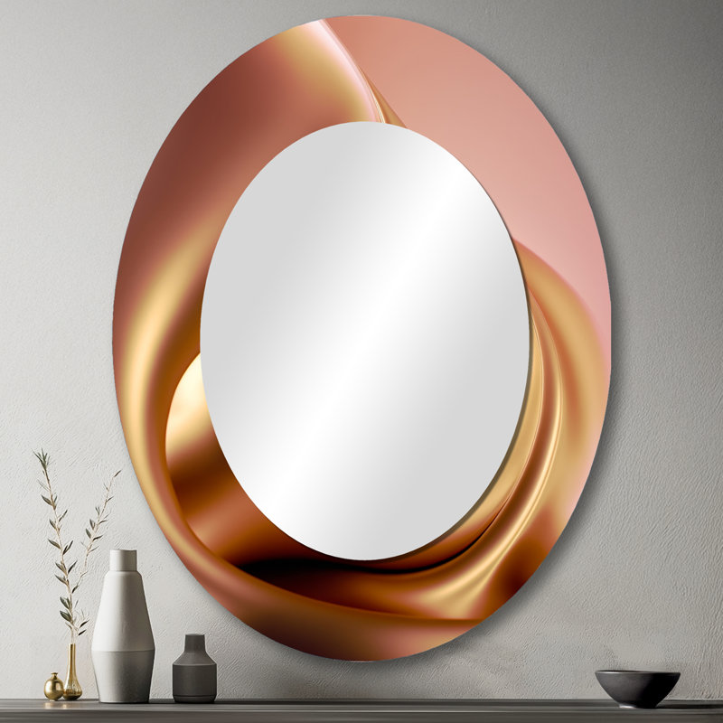 Subtle Sophistication In Exquisite Pink & Gold III - Abstract Oval Decorative Mirror On Metal, 43" x 33"
