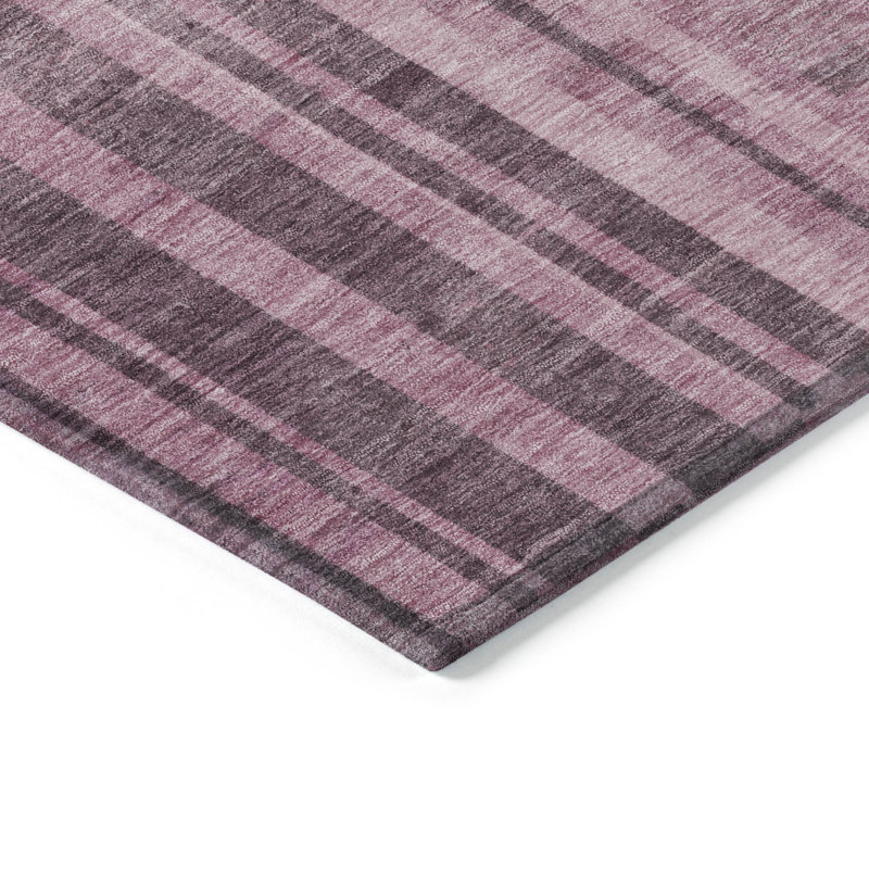 Blush and Gray Synthetic Stripe Washable Indoor/Outdoor Rug