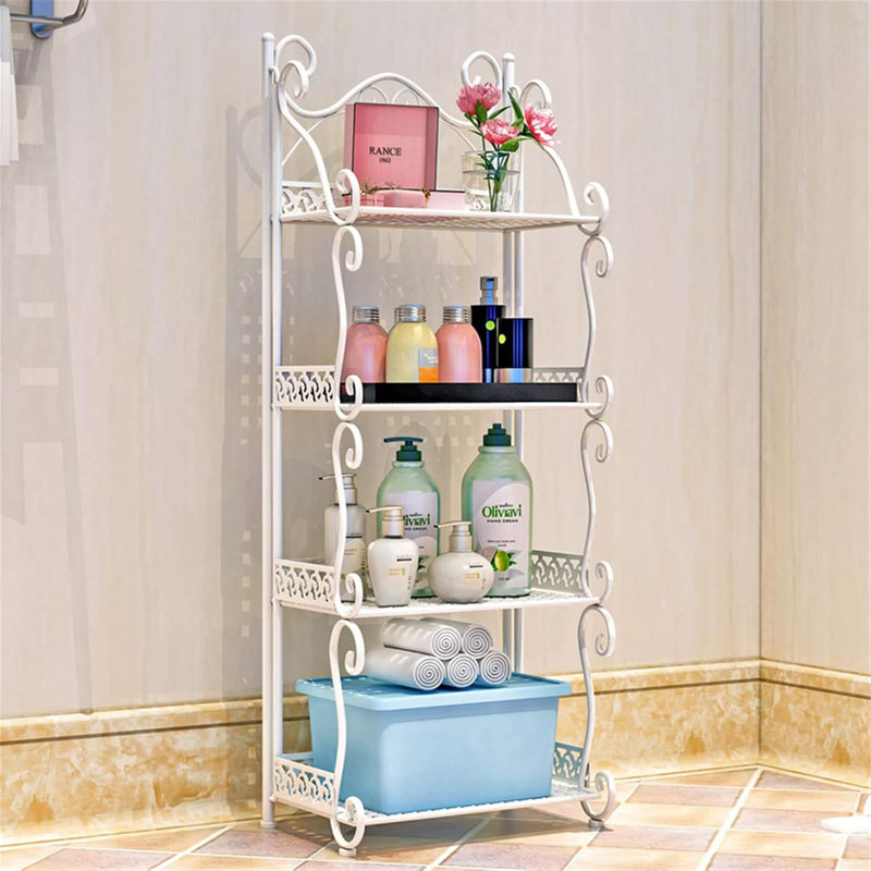 Étagère de rangement multi-niveaux en métal, étagère pliable en métal pour tasses et plats en fer forgé, pour la cuisine, la salle de bain, le bureau et le bureau (blanc, 4 niveaux)