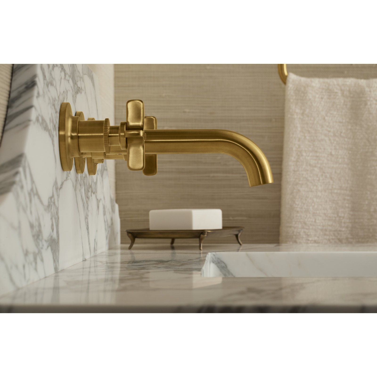Castia Wall-Mount Bathroom Sink Faucet Trim, Vibrant Brushed Moderne Brass