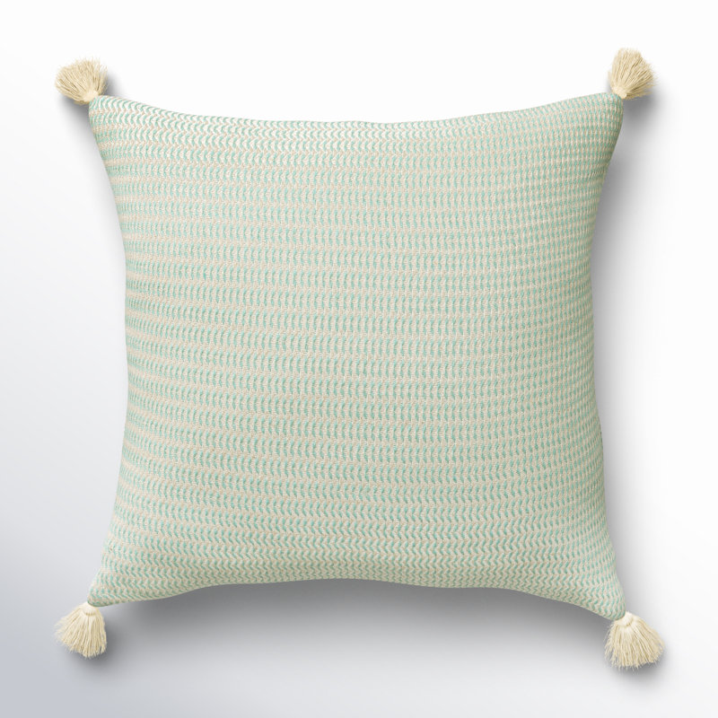Green Turkish Cotton Striped Square Throw Pillow with Tassels
