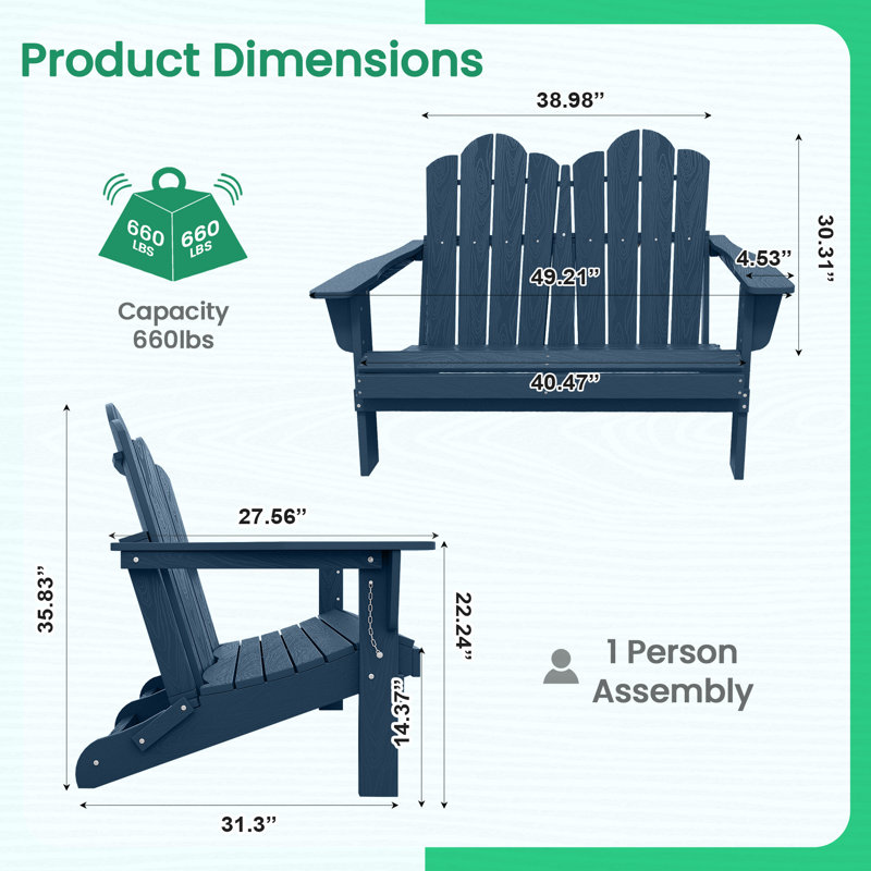 Chaise Adirondack pliante en PEHD Creaghan, Marine