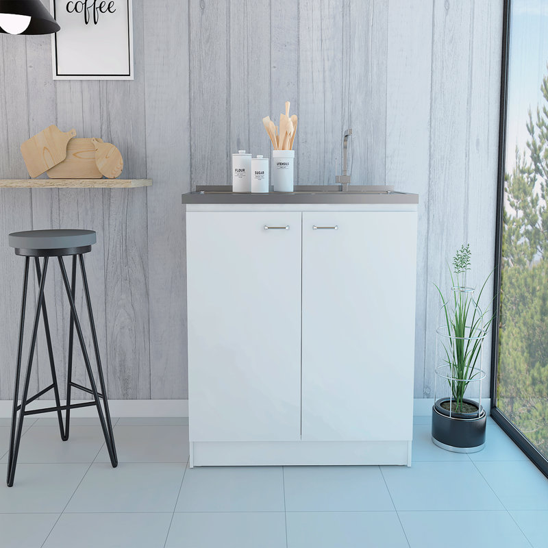 Rectangle 2-Door Utility Sink And Cabinet, 35.4" H x 39.3" W x 19.7" D, White
