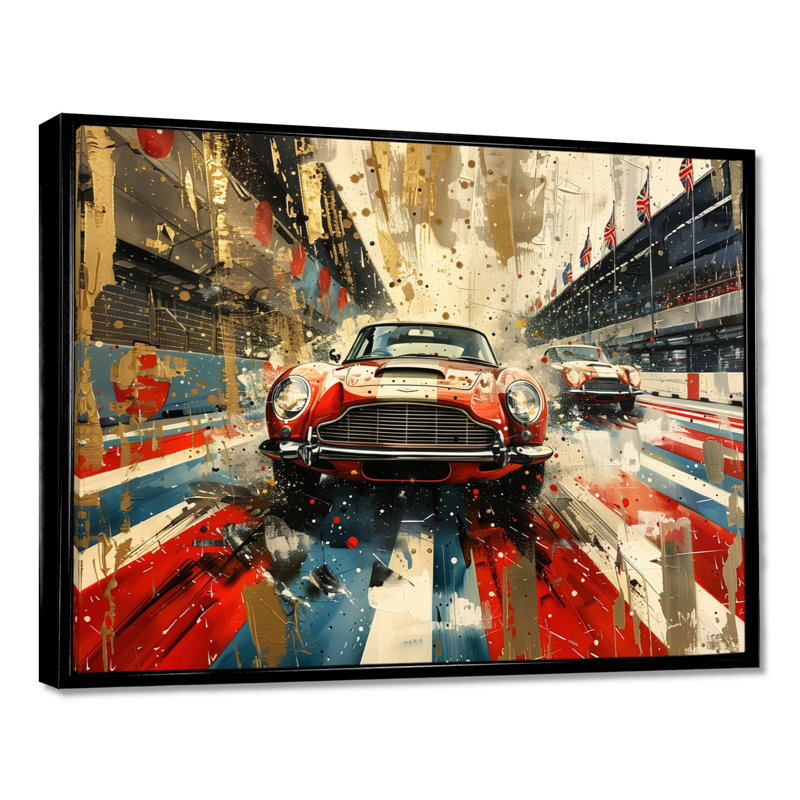 Couleur du drapeau américain d'une vieille voiture, Toile avec cadre flottant noir, H 16 po x l 32 po x P 1 po
