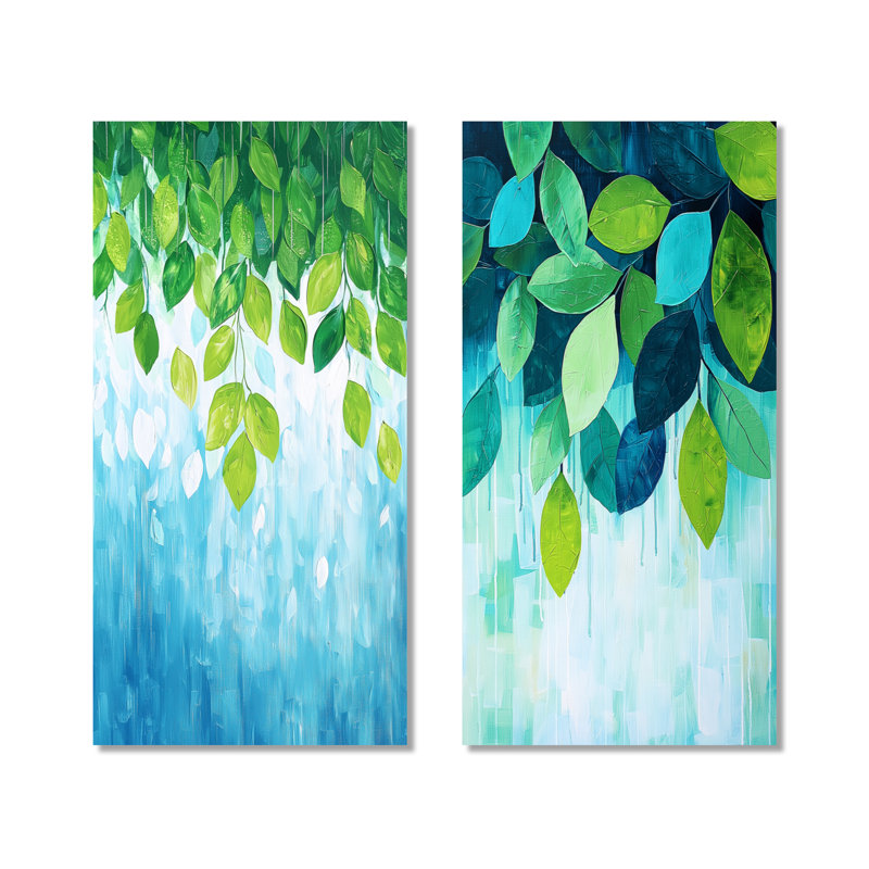 Forêt, laisser les verts sous la pluie - ensemble d'art mural en métal botanique bleu, 40" H x 40" W