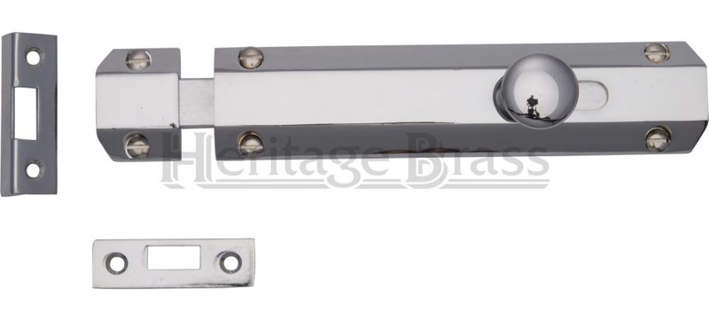 Heritage Brass Heritage Door Bolt Flat, 10.16 cm W, Polished Chrome