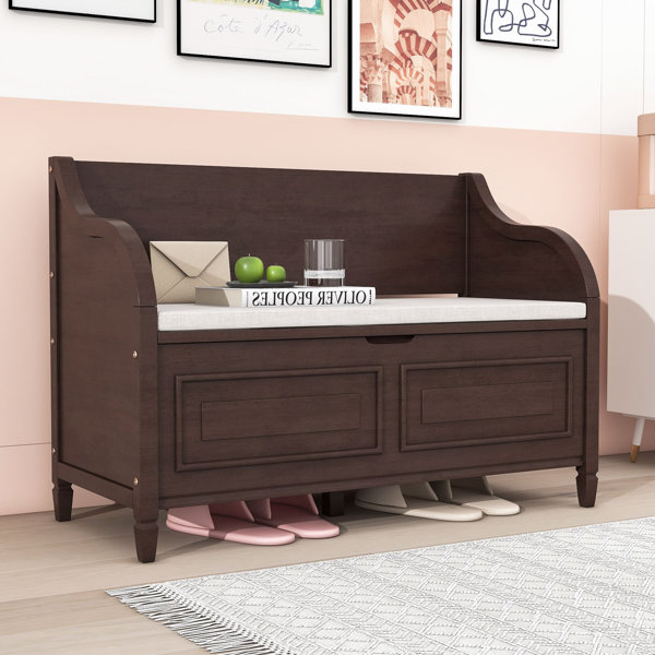 Alcott Hill® Rustic Wood Entryway Storage Bench with Safety Hinge and ...