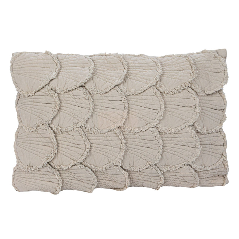 Sage Cotton Lumbar Pillow with Quilted Seashells