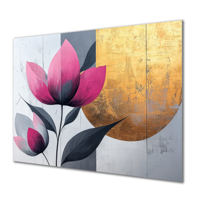 Golden Lotus Flowers Pure Form VI - Modern Metal Art Print, Lotus Metal Wall Art