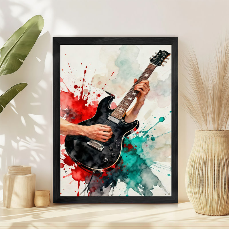 «Black», art abstrait de guitare, impressions sur toile encadrées, H 25 po x l 17 po