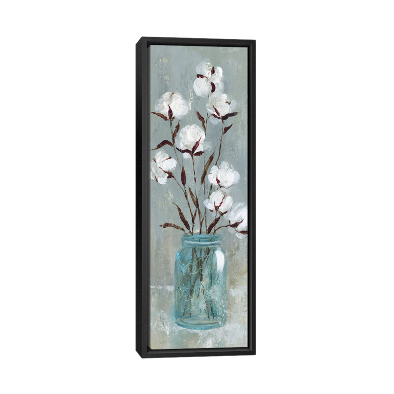«Stalks Of Cotton I» par Carol Robinson - Giclée sur toile panoramique, H 72 po x l 24 po x P 1,5 po, Papier encadré noir
