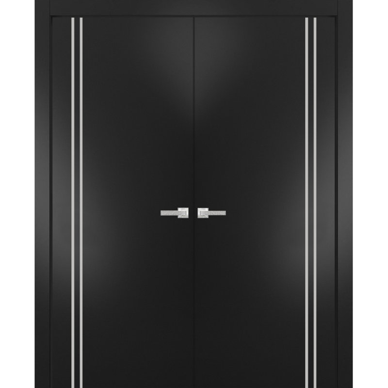 Portes françaises en bois massif massif, 64 po x 84 po, Noir mat