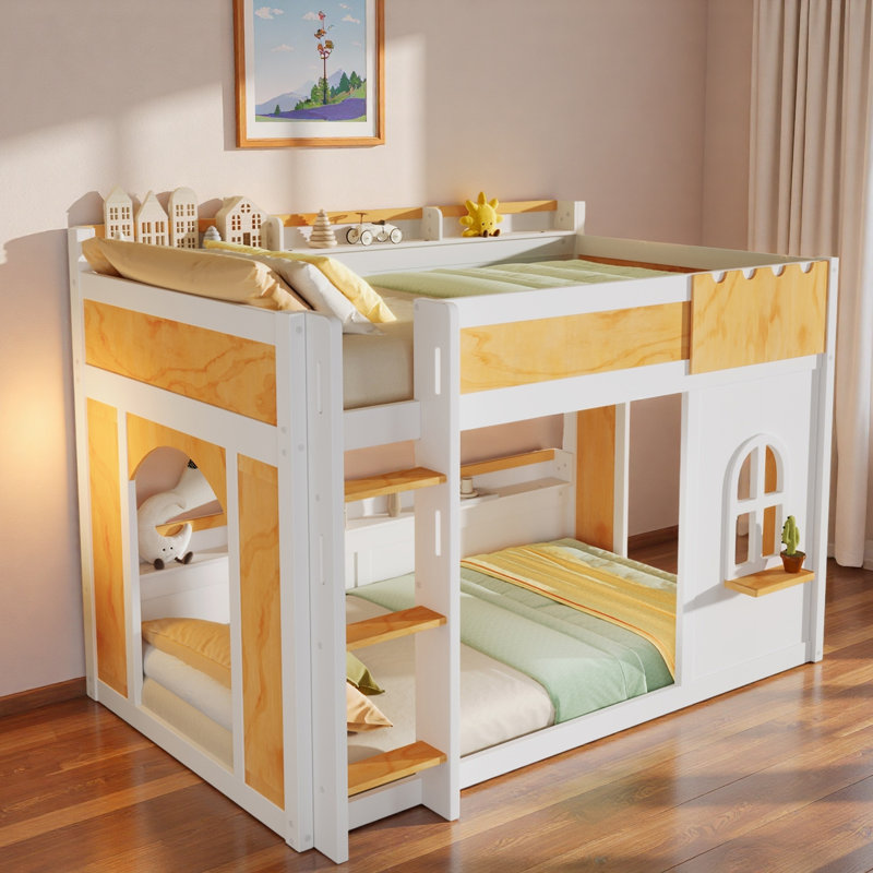 Bunk Bed With Storage Shelves, Window And 2 Doors, Twin Over Twin
