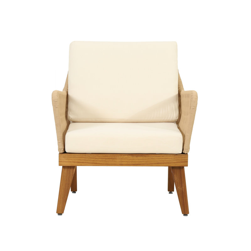 Wood Club Chair With Weather- Weave Rope, 28" X 27" 31.5 And Rope Weave, 28"w 27"d 31.5"h
