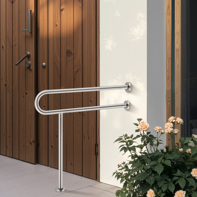 Toilet Safety Rail with Leg 31.5 In 300lb Load Capacity Stainless Steel Grab Bar