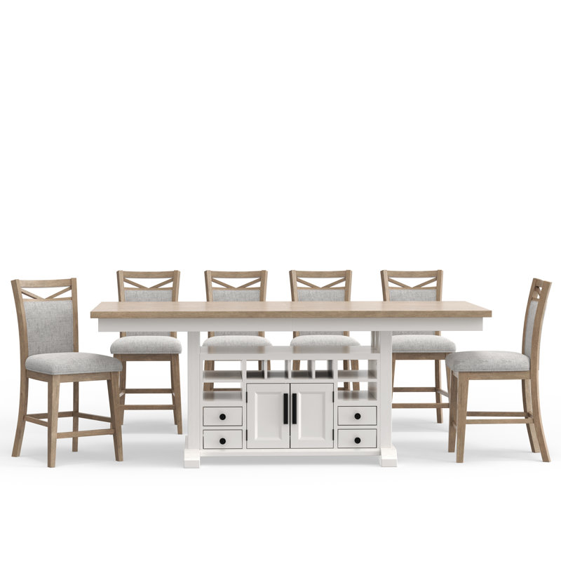 Bankhead Four Leg Dining Set, 7 Pieces: Table, 6 Chairs