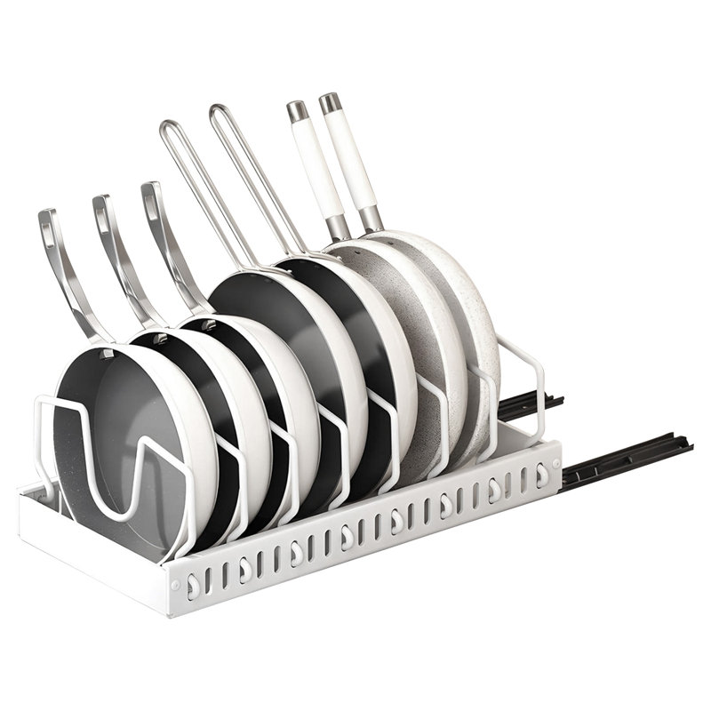 Rangement à casseroles et casseroles en acier au carbone avec 8 diviseurs réglables, Blanc