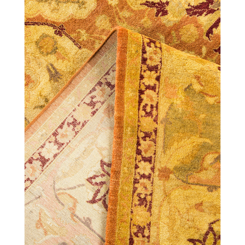 Tapis unique noué à la main beige, orange, marron et olive noué à la main de 9 pi 2 po x 12 pi 3 po Keenan