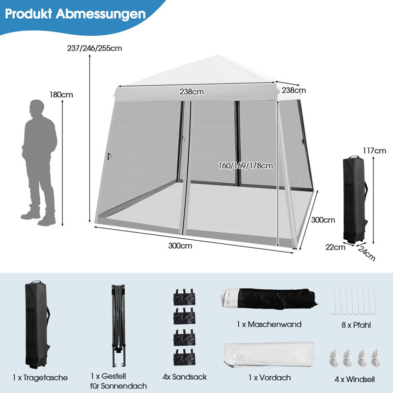 3m x 3m Metal Pop Up Gazebo, White