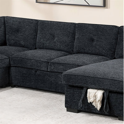 Canapé modulaire rembourré moderne en chenille 4 pièces avec méridienne et rangement