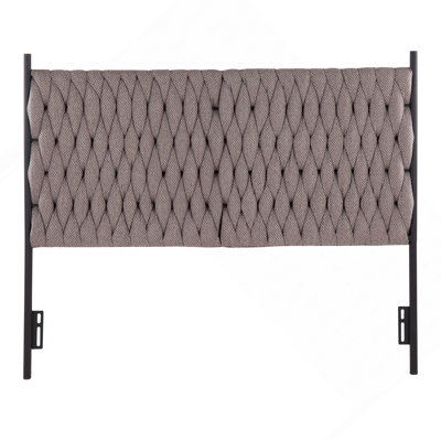 Queen Size Headboard In Black Metal And Grey Fabric By Lumisource